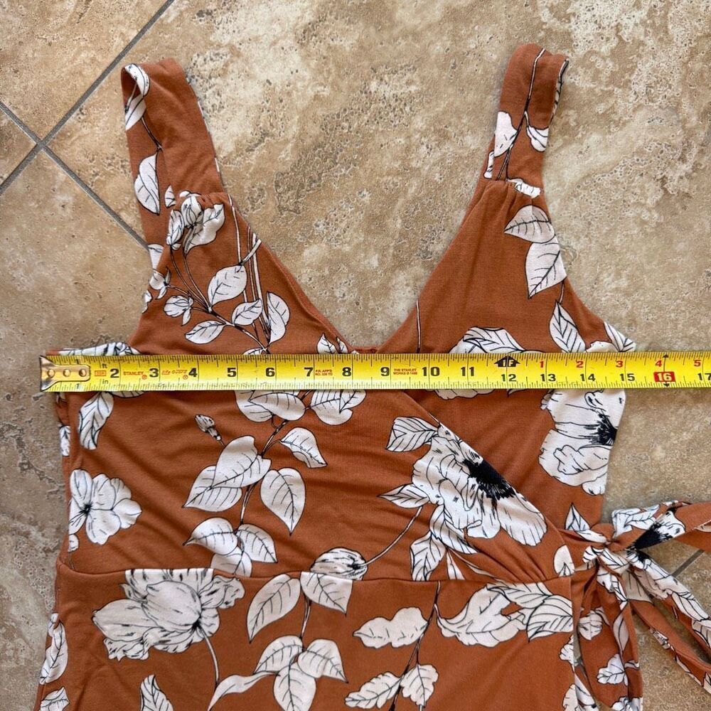 Anthropologie Ruffled Floral Midi Dress Womens Small Faux Wrap Rust Orange Boho - Picture 13 of 15